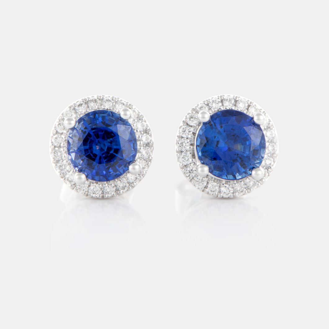 Royal Jewelry Box Sapphire and Diamond Halo Earrings