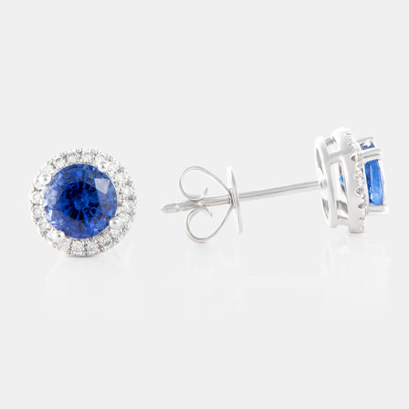 Royal Jewelry Box Sapphire and Diamond Halo Earrings