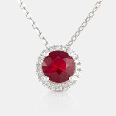 Royal Jewelry Box Ruby and Diamond Halo Necklace