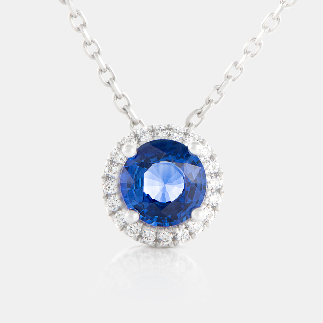Royal Jewelry Box Sapphire and Diamond Halo Necklace