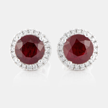 Royal Jewelry Box Ruby and Diamond Halo Earrings