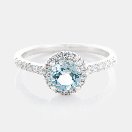 Royal Jewelry Box Aquamarine and Diamond Halo Ring