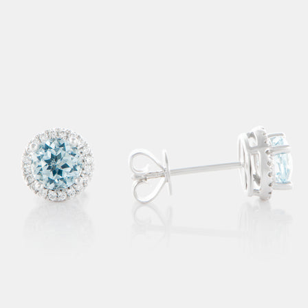 Royal Jewelry Box Aquamarine and Diamond Halo Earrings