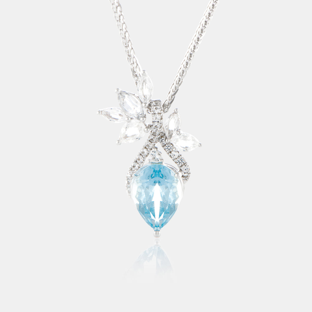 Royal Jewelry Box Aquamarine and White Sapphire Petal Pendant