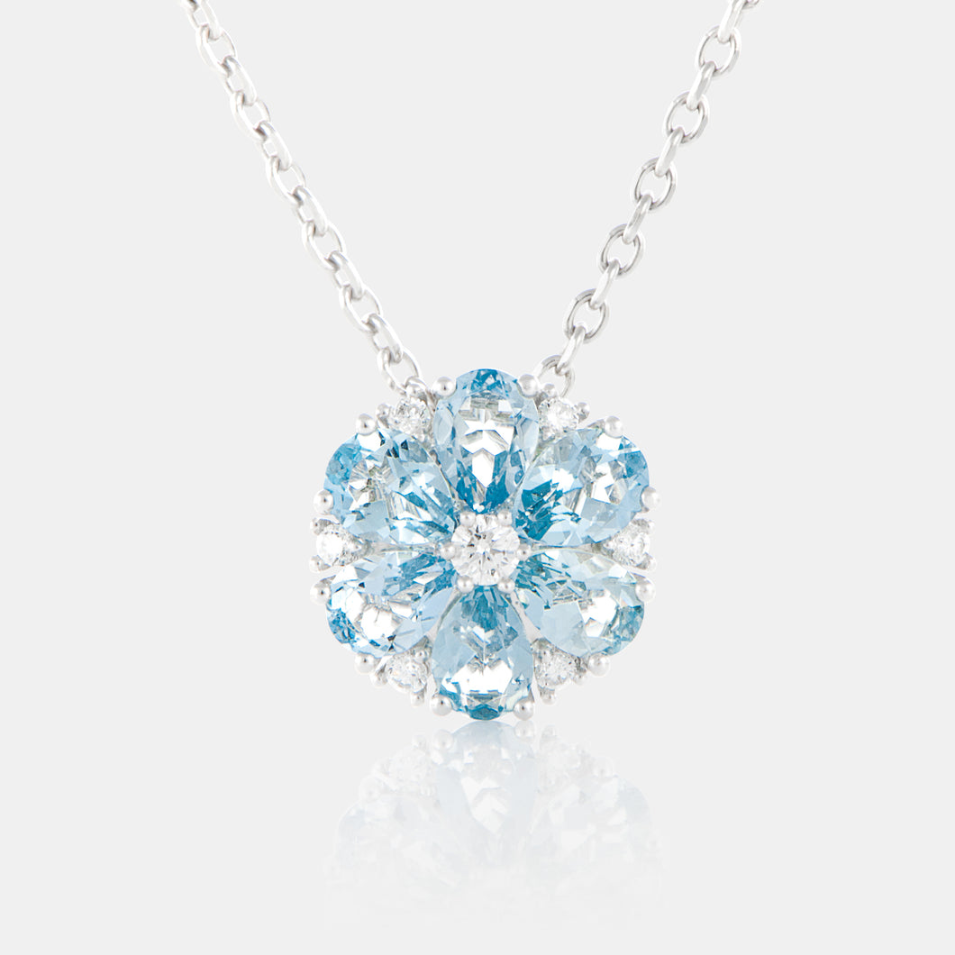 Royal Jewelry Box Aquamarine and Diamond Bloom Necklace