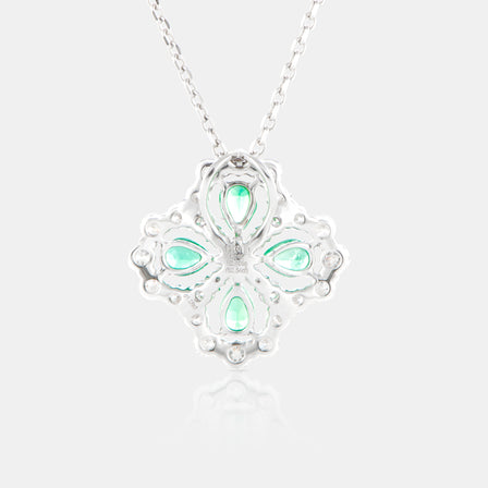 Royal Jewelry Box Emerald and Diamond Clover Necklace