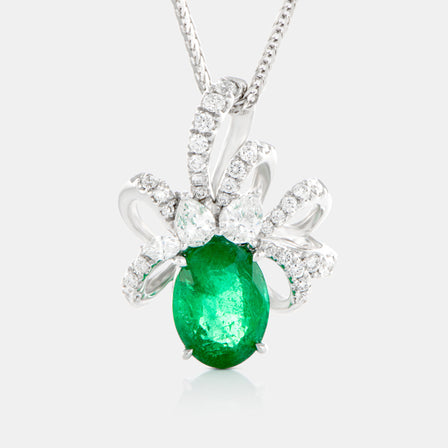 Royal Jewelry Box Emerald and Diamond Ribbon Pendant