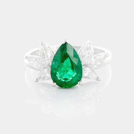 Royal Jewelry Box Emerald and Diamond Petal Ring