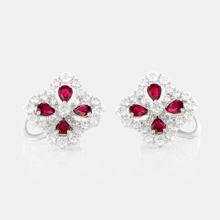 Royal Jewelry Box Ruby and Diamond Clover Earrings