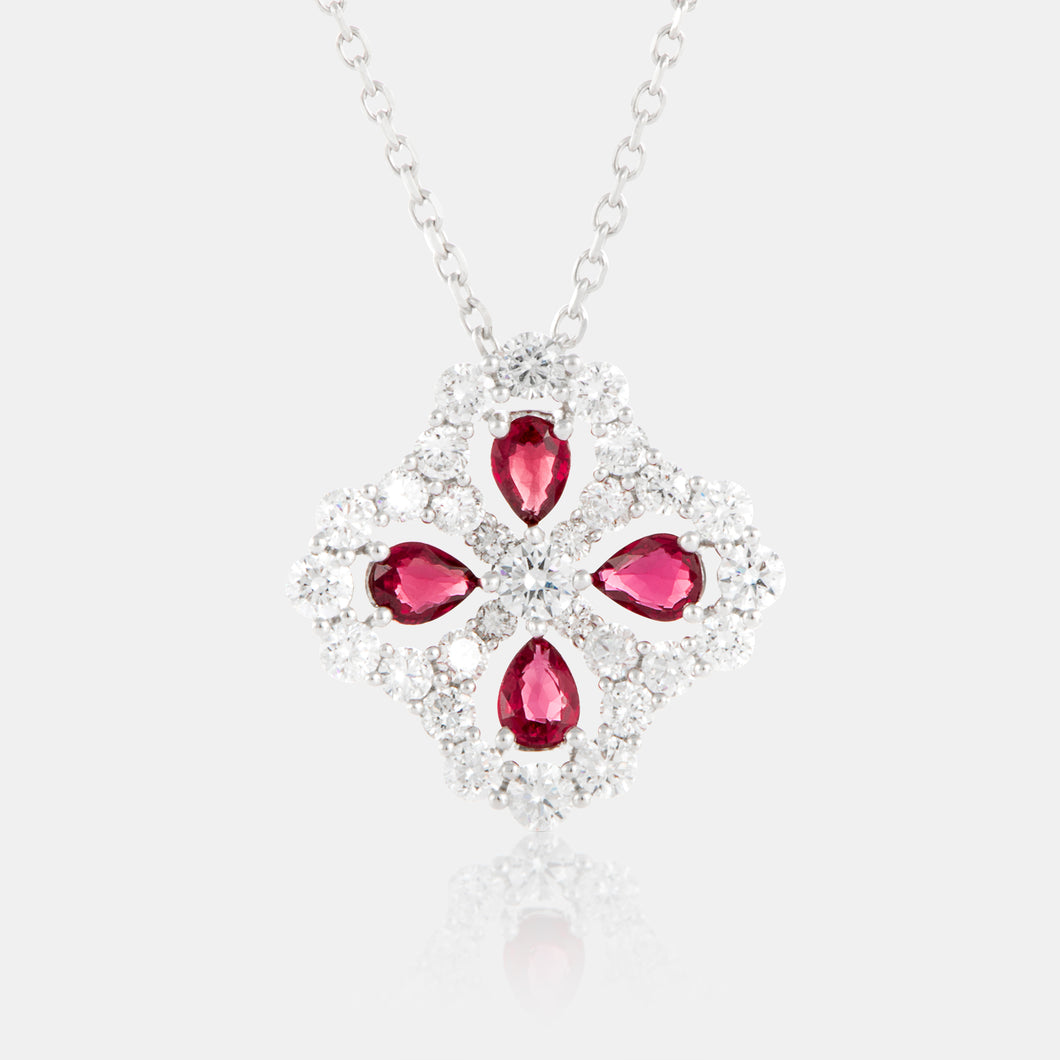 Royal Jewelry Box Ruby and Diamond Clover Necklace