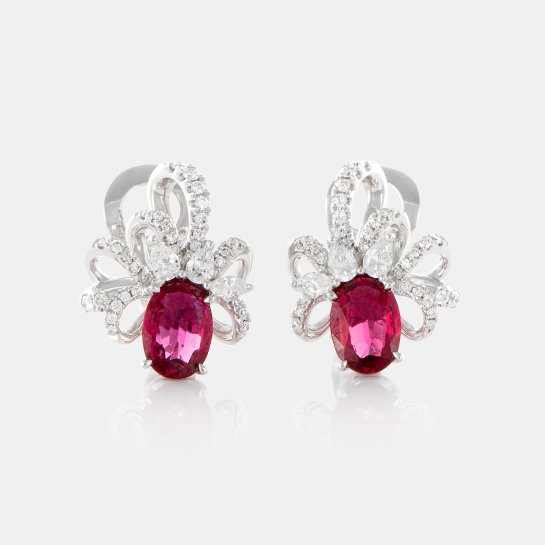 Royal Jewelry Box Ruby and Diamond Ribbon Earrings