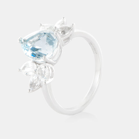 Royal Jewelry Box Aquamarine and Sapphire Petal Ring