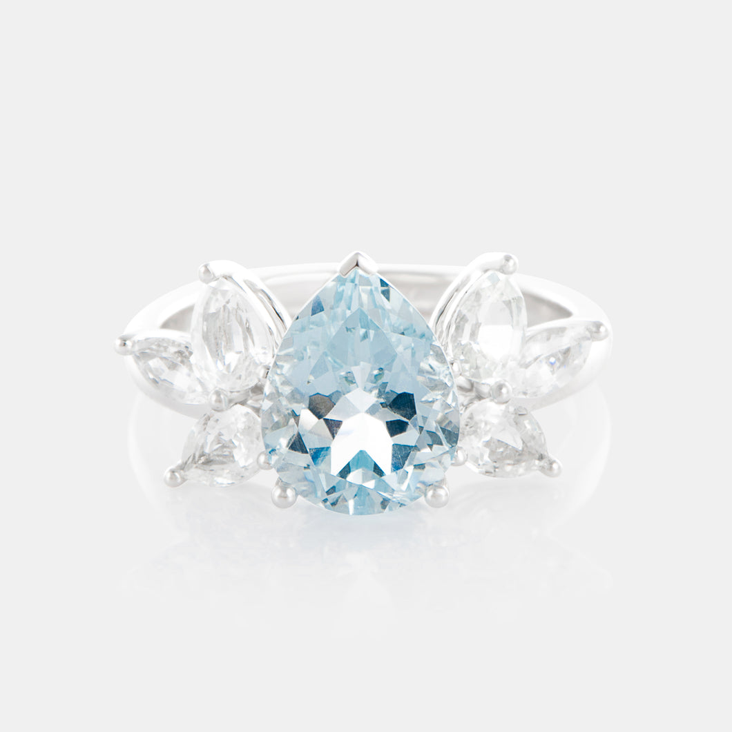 Royal Jewelry Box Aquamarine and Sapphire Petal Ring