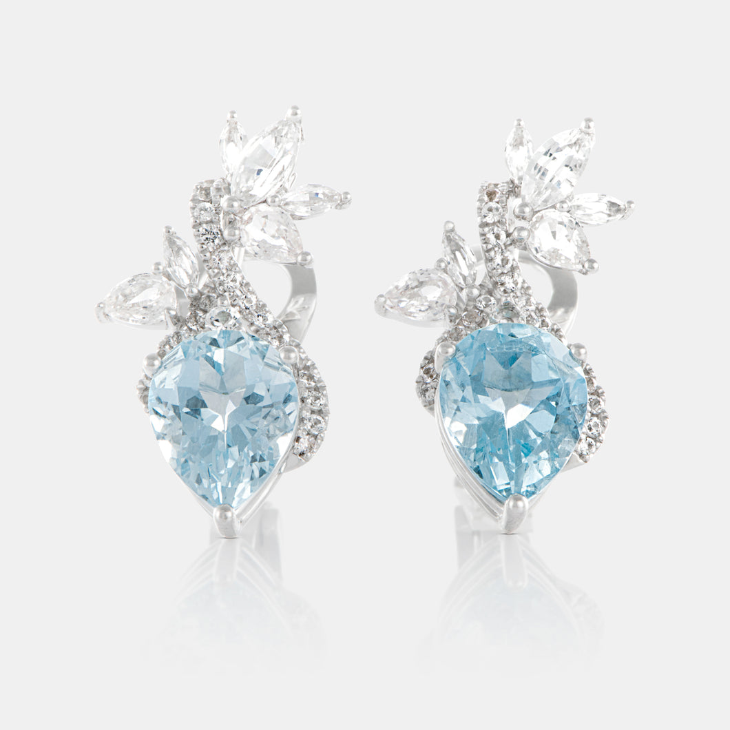 Royal Jewelry Box Aquamarine and Sapphire Petal Earrings