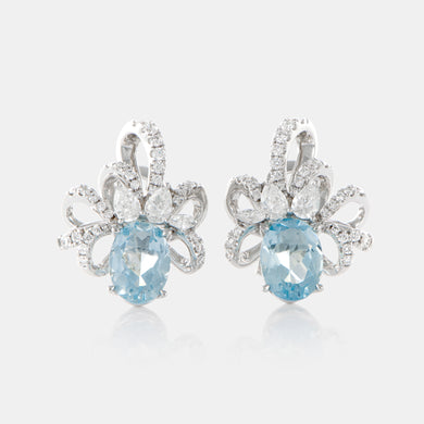 Royal Jewelry Box Aquamarine and Diamond Ribbon Earrings