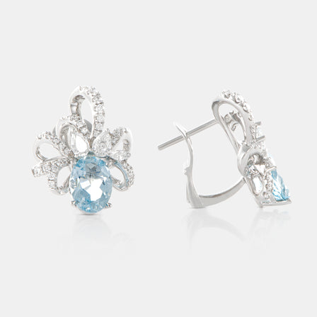 Royal Jewelry Box Aquamarine and Diamond Ribbon Earrings