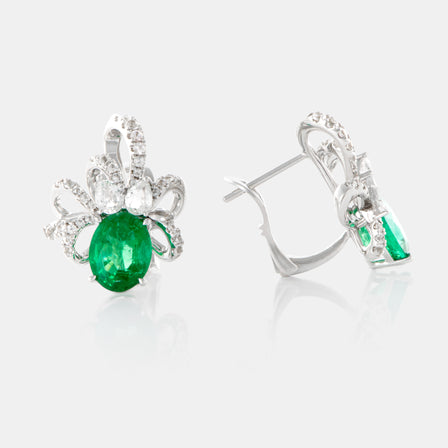 Royal Jewelry Box Emerald and Diamond Ribbon Earrings