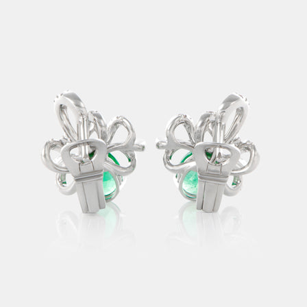 Royal Jewelry Box Emerald and Diamond Ribbon Earrings