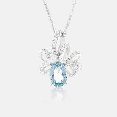 Royal Jewelry Box Aquamarine and Diamond Ribbon Pendant