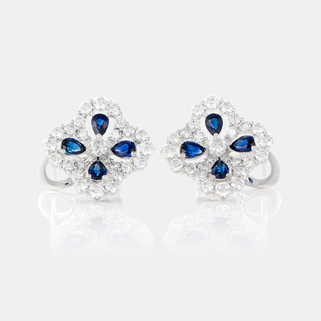 Royal Jewelry Box Sapphire and Diamond Clover Earrings