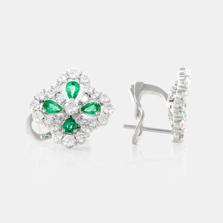 Royal Jewelry Box Emerald and Diamond Clover Earrings