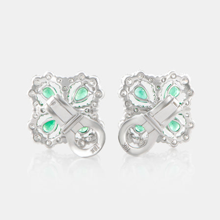Royal Jewelry Box Emerald and Diamond Clover Earrings