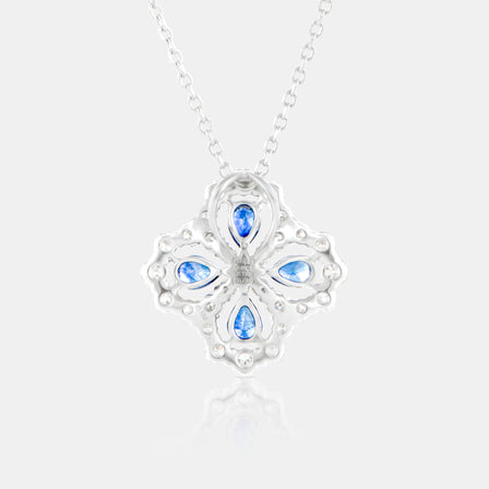 Royal Jewelry Box Sapphire and Diamond Clover Necklace