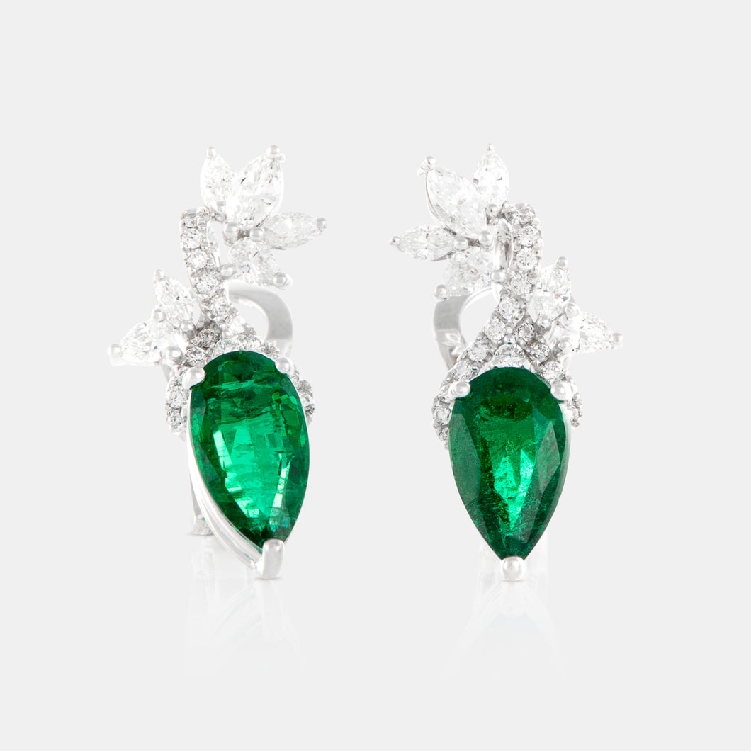 Royal Jewelry Box Emerald and Diamond Petal Earrings
