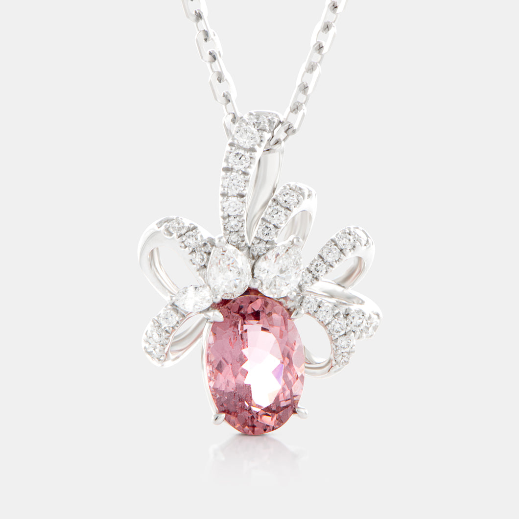 Royal Jewelry Box Pink Tourmaline and Diamond Ribbon Pendant