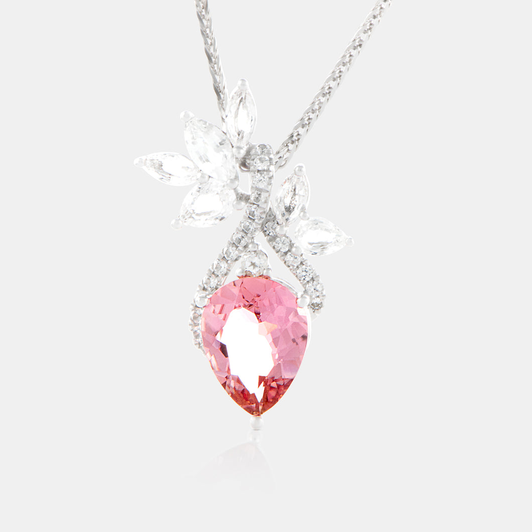 Royal Jewelry Box Pink Tourmaline and White Sapphire Petal Pendant