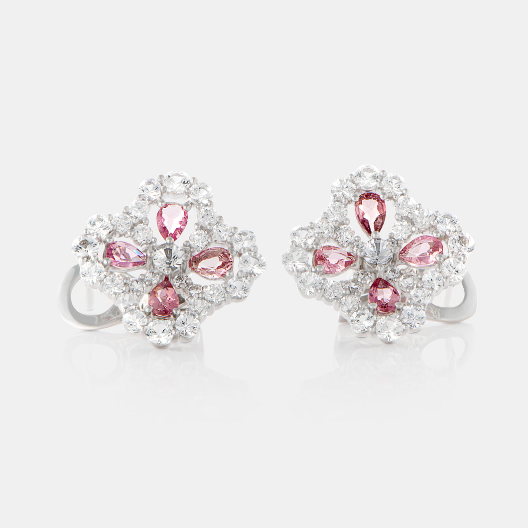 Royal Jewelry Box Pink Tourmaline and Sapphire Clover Earrings