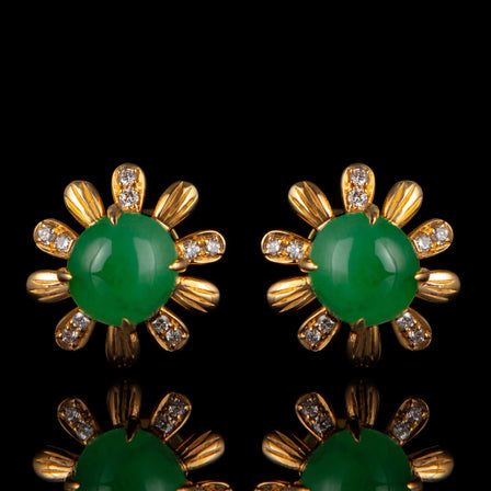 Jadeite and Diamond 18K Gold Earrings