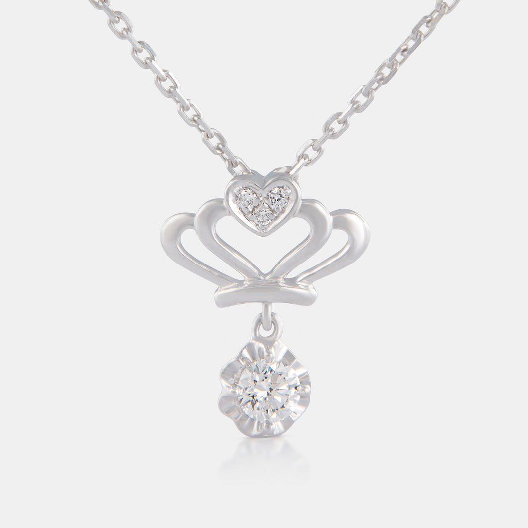 18K White Gold Crown and Diamond Necklace