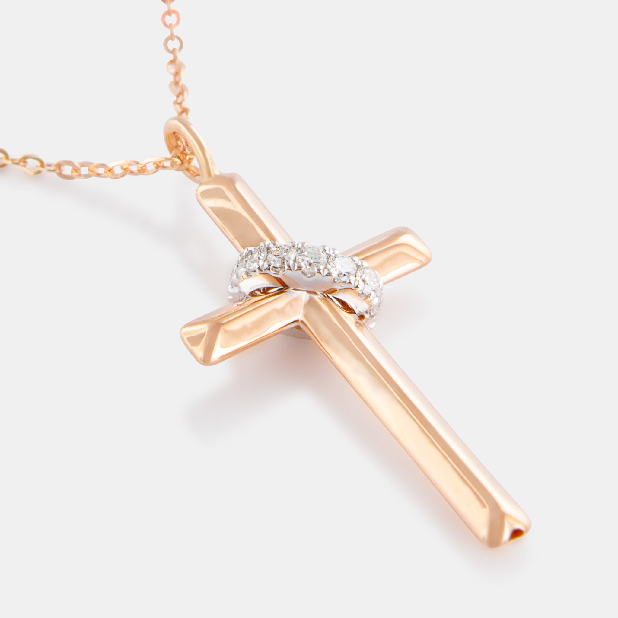 18K Rose Gold Diamond Cross Necklace - Daily Dose Collection | Lao