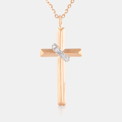 18K Rose Gold Diamond Cross Necklace