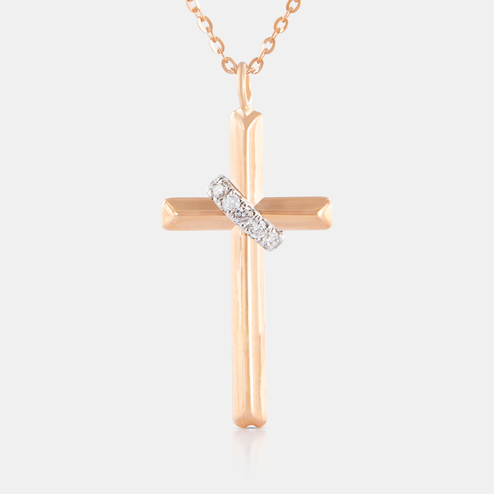 18K Rose Gold Diamond Cross Necklace - Daily Dose Collection | Lao