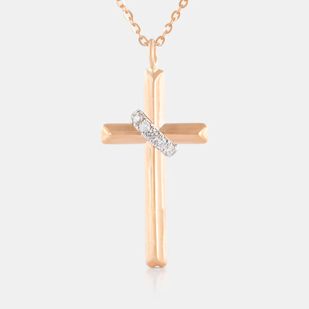 18K Rose Gold Diamond Cross Necklace