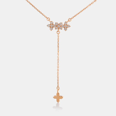 18K Rose Gold Diamond Peony and Lariat Necklace