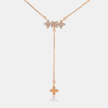 18K Rose Gold Diamond Peony and Lariat Necklace