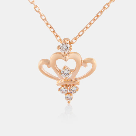 18K Rose Gold Diamond Heart Crown Necklace
