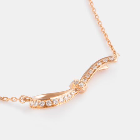 18K Rose Gold Half Bow Diamond Necklace