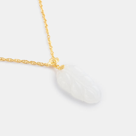 Nephrite Leaf Pendant with 24K Gold