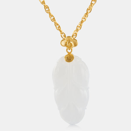 Nephrite Leaf Pendant with 24K Gold