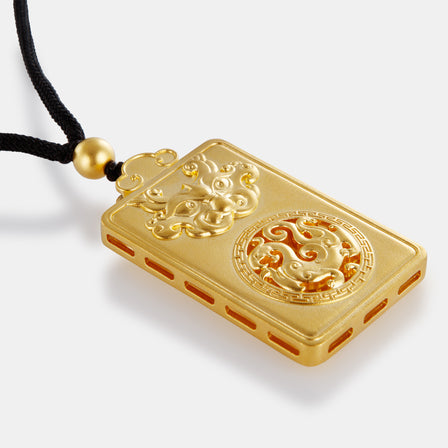 24K Antique Gold Dragon Tag Necklace