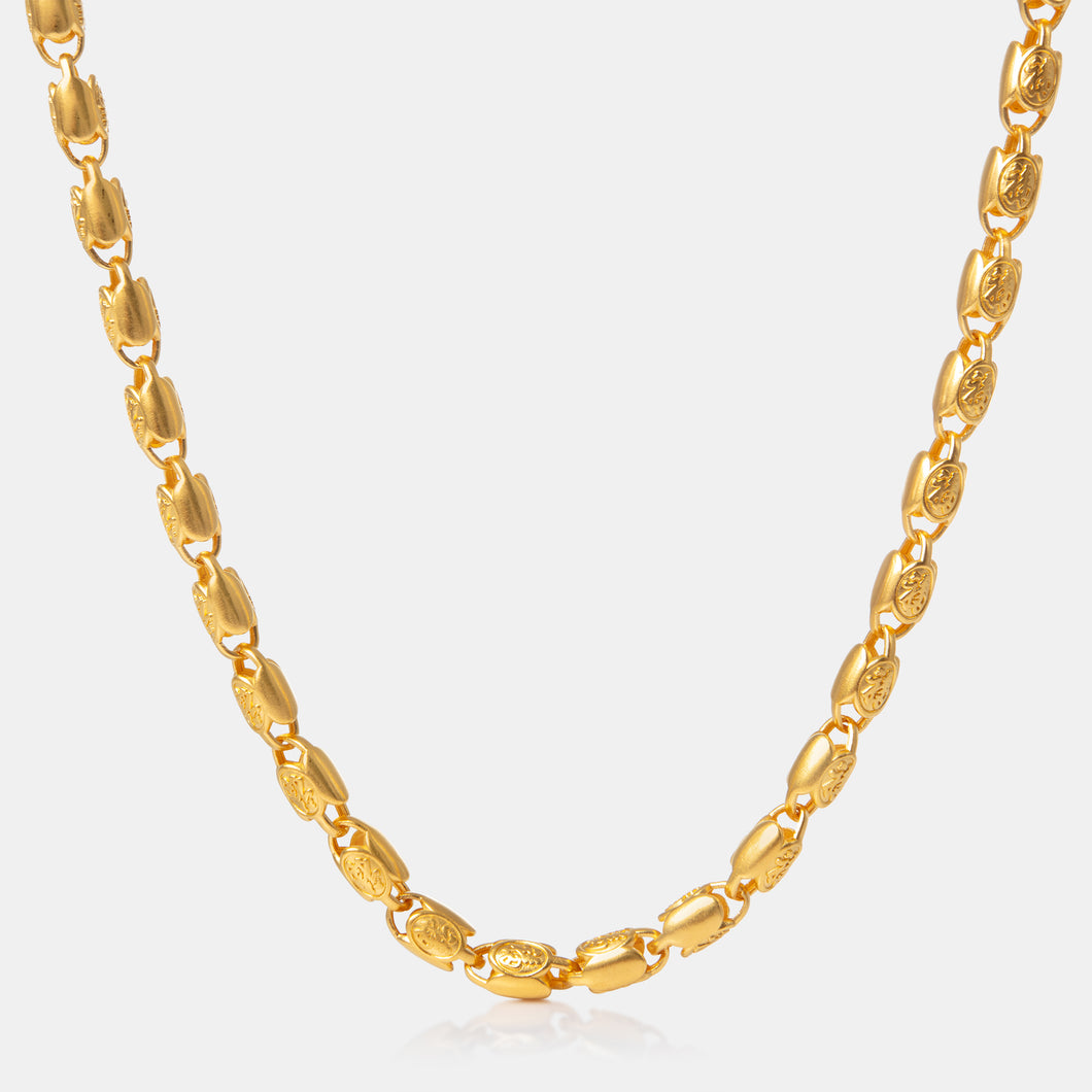 24K Antique Gold Blessing Link Necklace