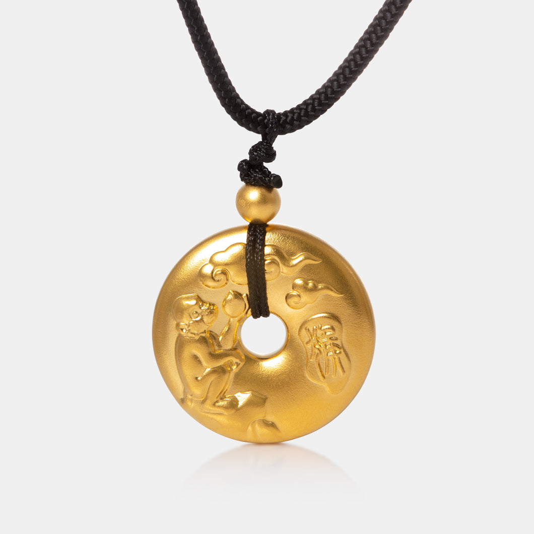 24K Antique Gold Zodiac Monkey Peacebuckle Pendant