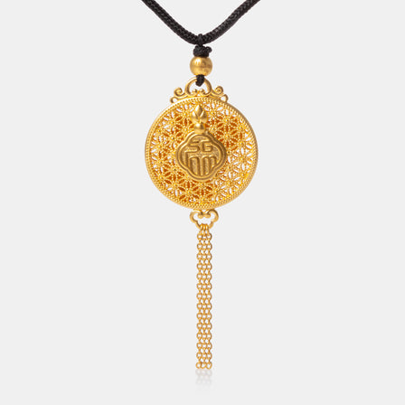 24K Antique Gold Filigree Lotus Necklace