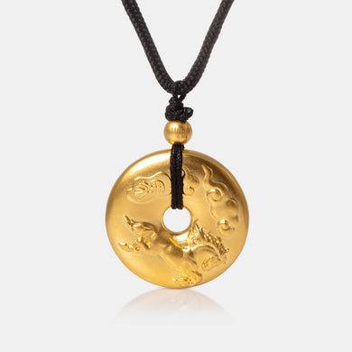 24K Antique Gold Horse Peace Buckle Necklace