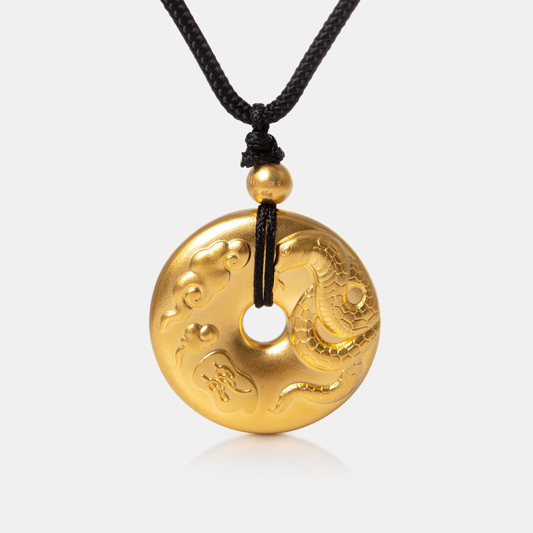 24K Antique Gold Zodiac Snake Peacebukle Necklace