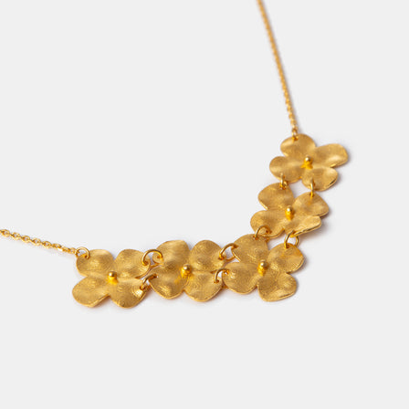 24K Antique Gold Multi Peony Necklace